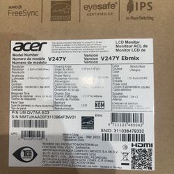 Brand New Sealed Acer V247Y 23.8” Full HD Monitor – $119