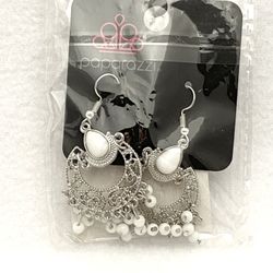 White and Silver Dangle Earrings