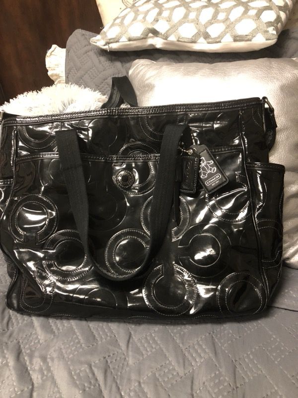 Black coach patent leather diaper bag