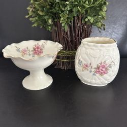 Vintage Porcelain Small Vase & Footed Trinket Bowl/Candy Dish Pair.