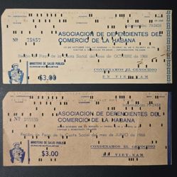 4 Recibos Asociacion De Dependientes Del Comercio De La Habana  1966-68