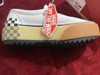 vans era stacked white checkerboard