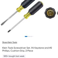 Klein Tools Screwdriver Set, 1/4 Keystone and #2 Phillips, Cushion-Grip, 2-Piece