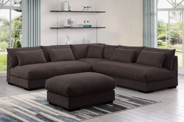 NEW Modern Fabric Sectional Sofa and Ottoman Set Couch Chocolate Brown Beige Dark Grey Minimalist Ashley Style Designer Choice Furniture BIG SALE