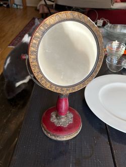 Ornate Red & Gold Tabletop Vanity Mirror