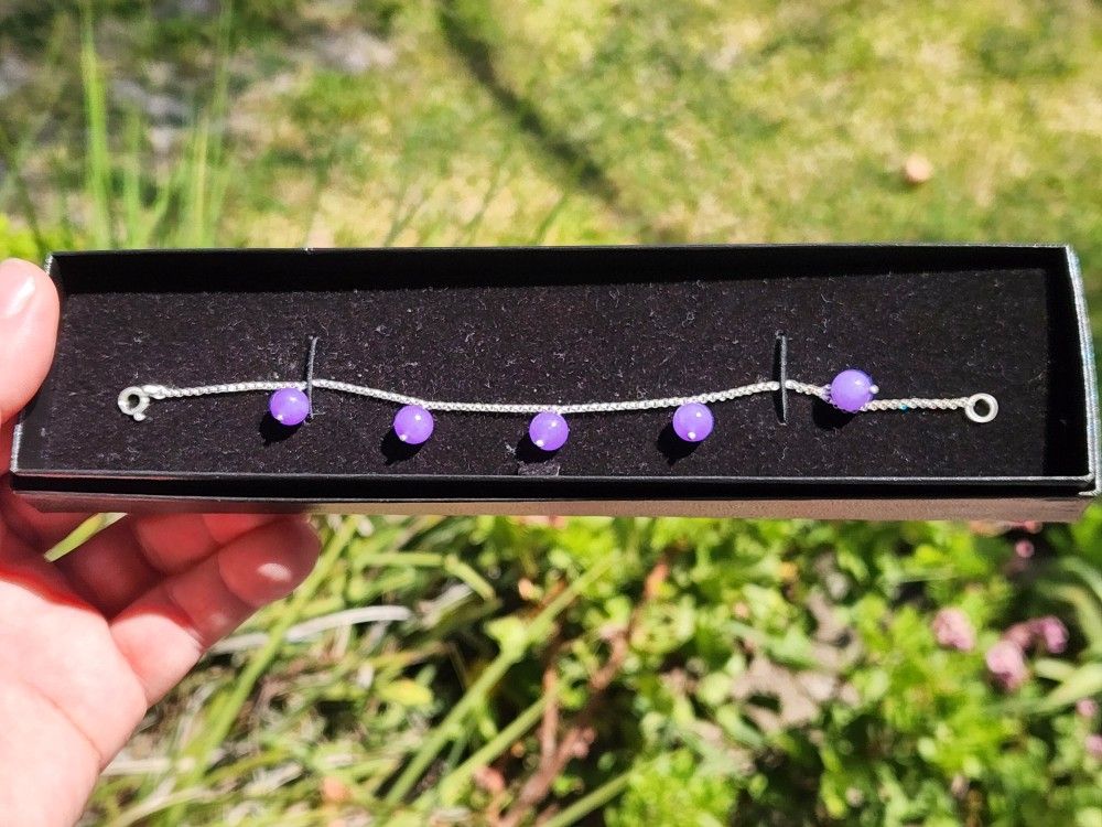 Vintage 925 Sterling Silver Purple Jade Bracelet Brand New