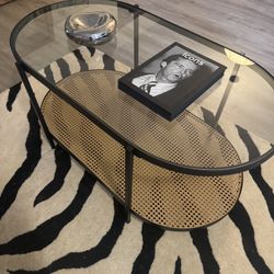 Black Glass and Iron Woven Coffee Table
