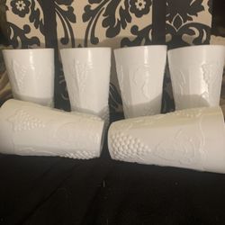 Six - Vintage Milk Glass tumblers 