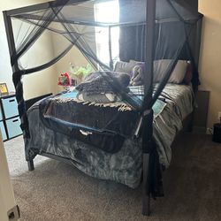 Grey Canopy Bed Frame