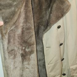 80s Vintage London Fog Beige Faux Fur Trim Trench Coat Size

