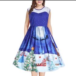 Blue Santa Christmas Winter Snow Holiday Party Dress