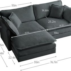 76.7” Oversized Gray Loveseat Sofa, 2 Seater Large Sectional Couches for Living Room, Chenille Fabric Modular Sectional Sofa with 1 Ottoman, Deep Seat