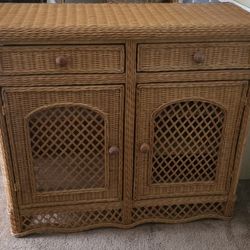 2  STURDY VINTAGE WICKER SIDEBOARDS WITH DRAWERS GREAT CONDITION!!