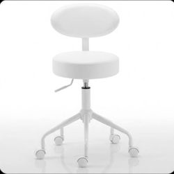 NEW White Rolling Stool with Backrest – Adjustable – DR.LOMILOMI