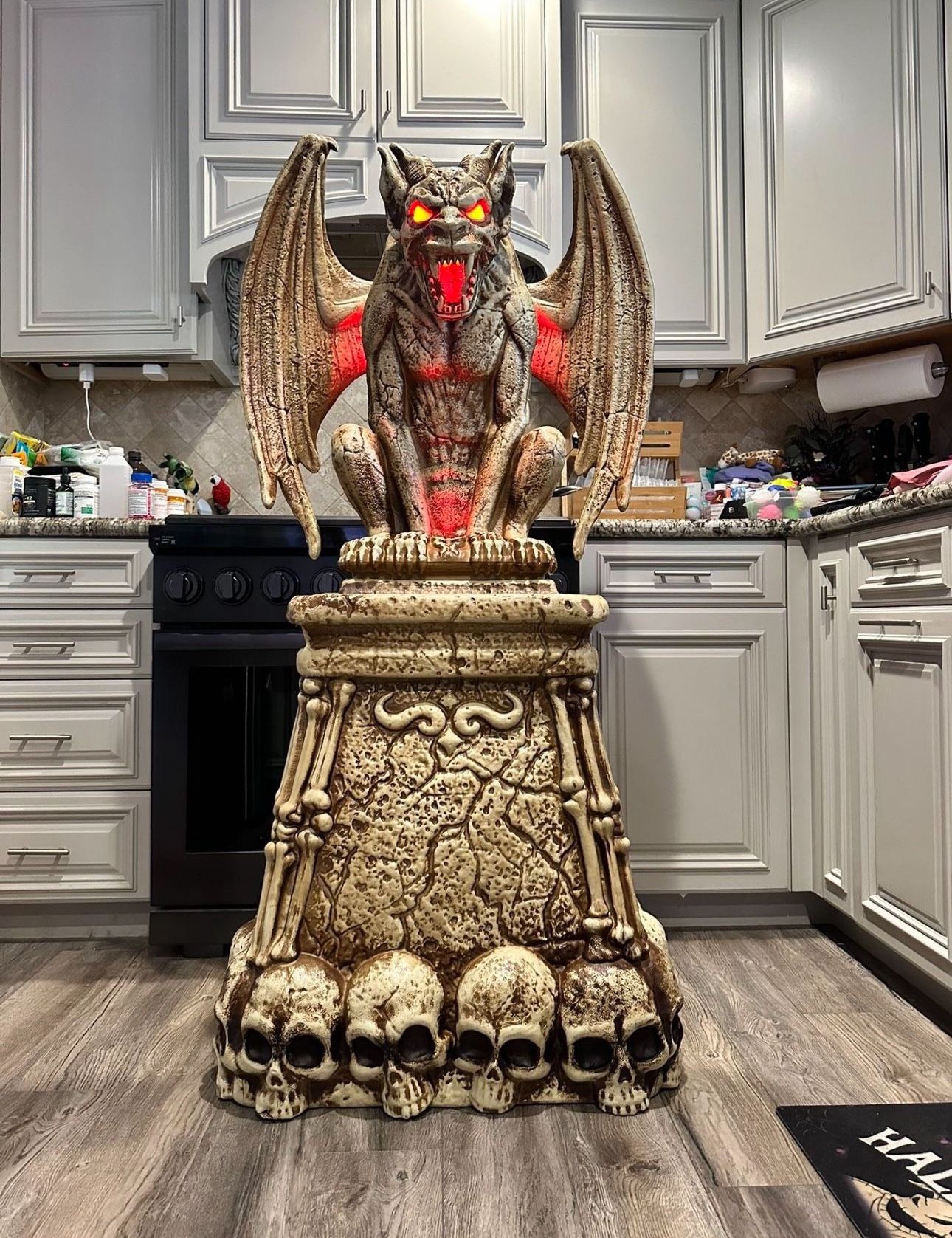 GIANT 5 Foot Tall LED Gargoyle Tombstone For Halloween - Lights Up Red - Display For Reference Only - NEW IN HUGE UNOPENED BOX