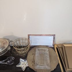 Lot of (13) Serving Platters, Trays, Utensils 