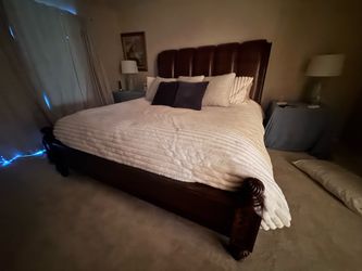 King Size wood and leather bed frame
