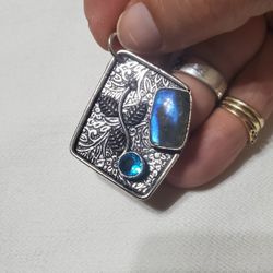Silver Pendant With Natural Labradorite And Topaz 