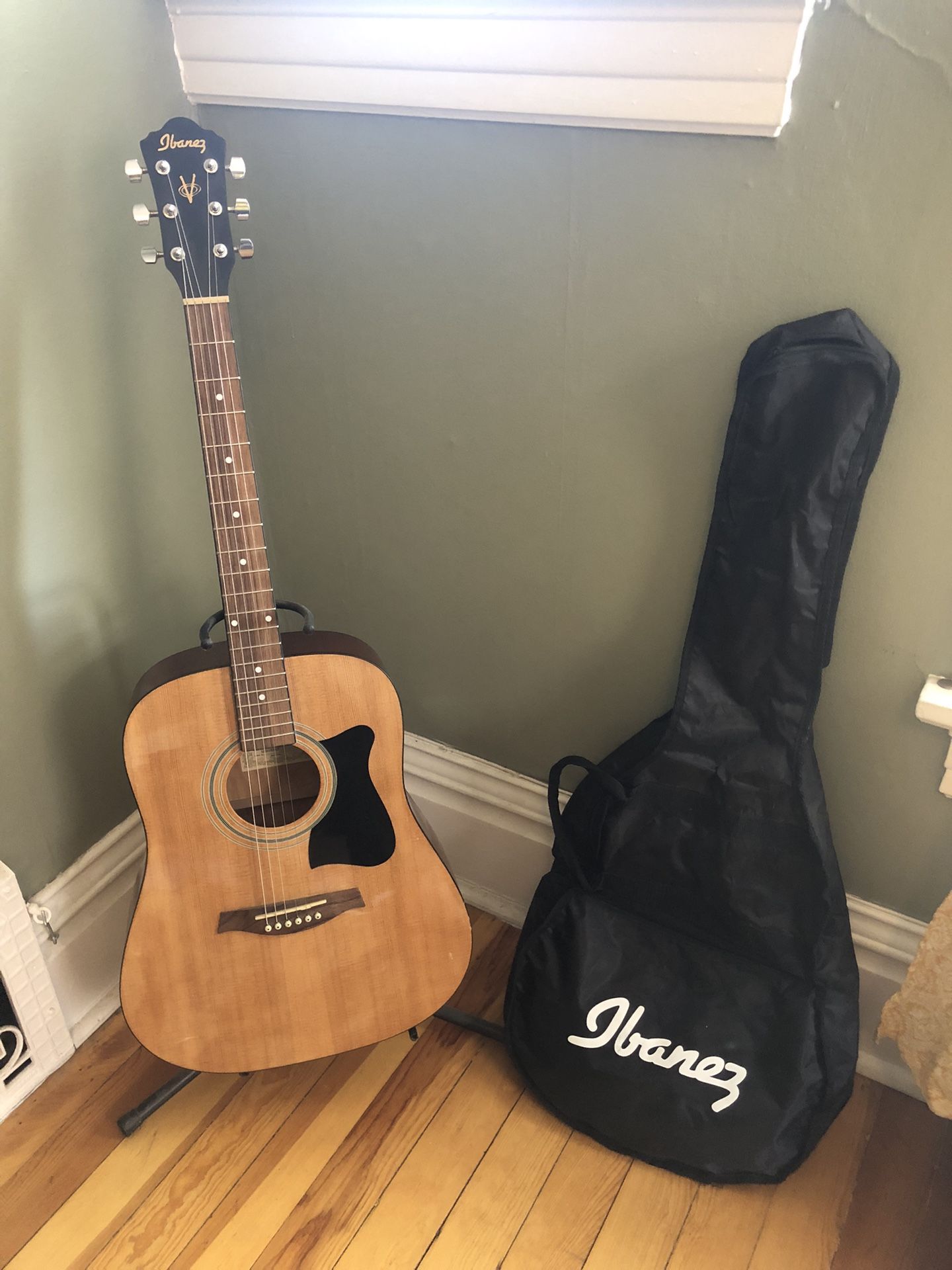 Ibanez Acoustic Guitar, Stand, & Case