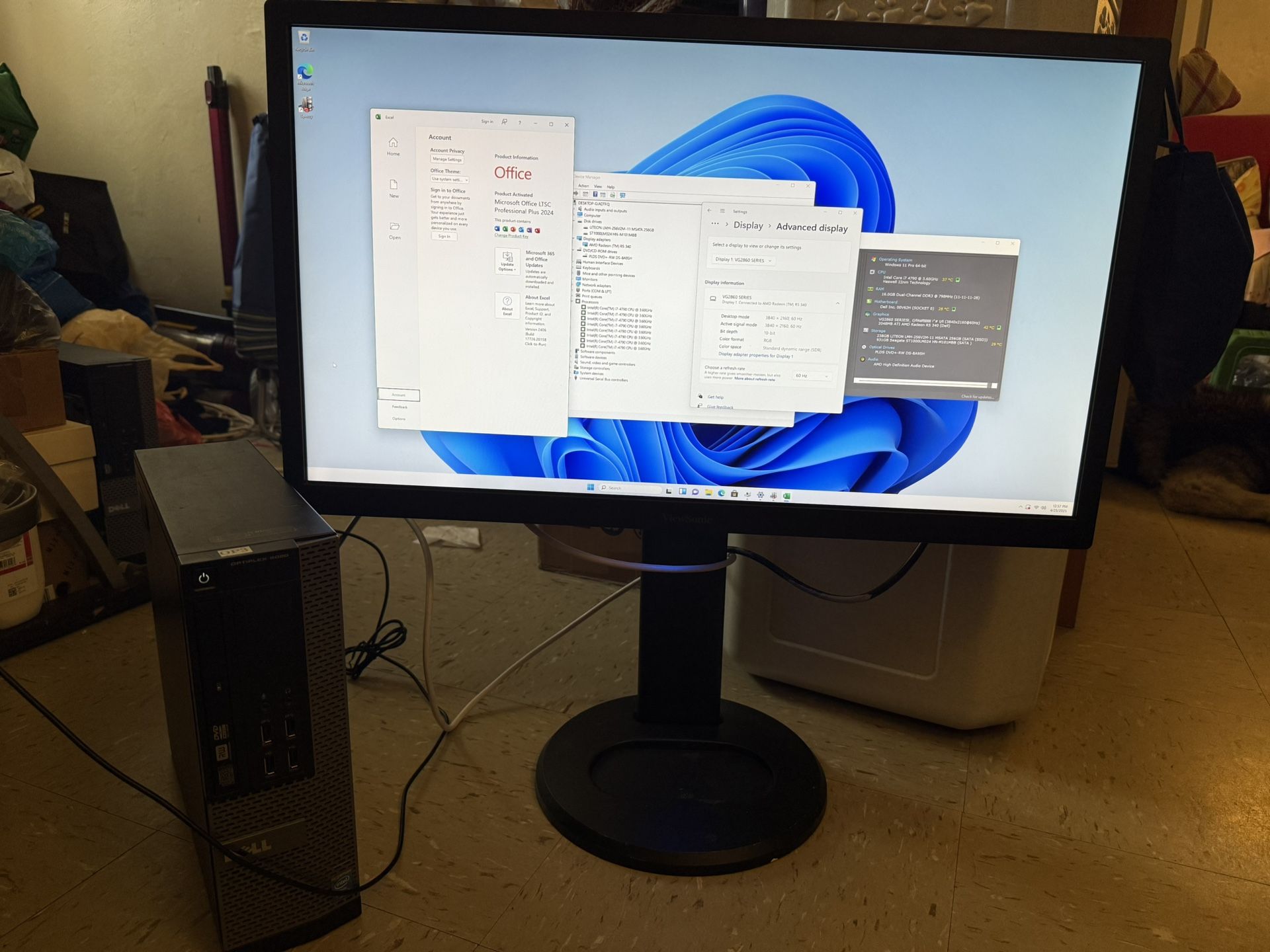 Dell 9020 i7 4790 Win11 Pro 64 Bit, Office 2024, 16GB RAM, Dual Hard Drives, 4K Output GPU, WiFi Card
