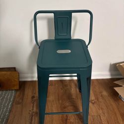 Set of 4 Counter Height Stools with Low Back Bar Chairs Distressed Teal Green