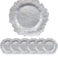 12 Plastic Silver Charger Plates,  Shiny Decorative 