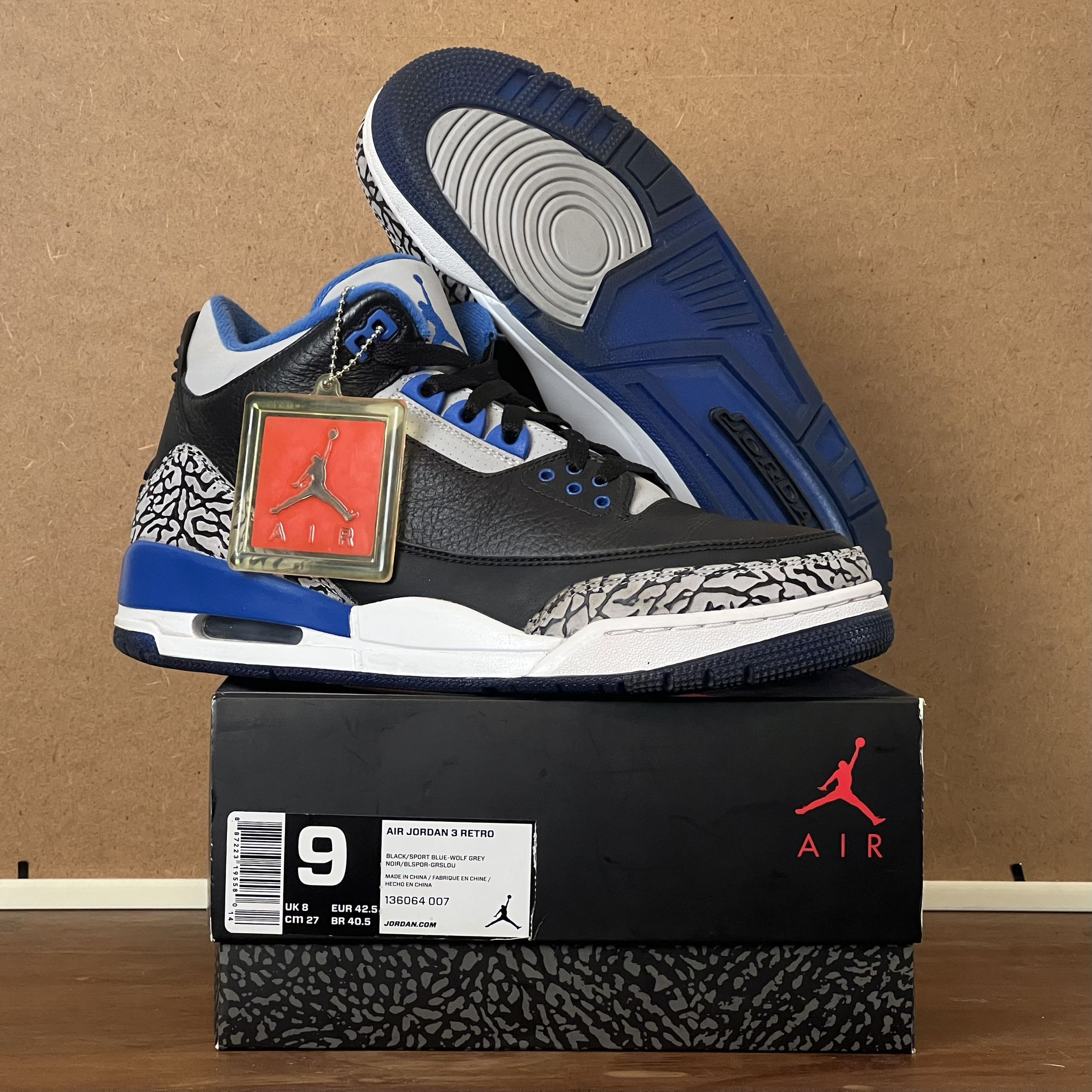 Nike Air Jordan 3 Retro “ Sports Blue” Size 9
