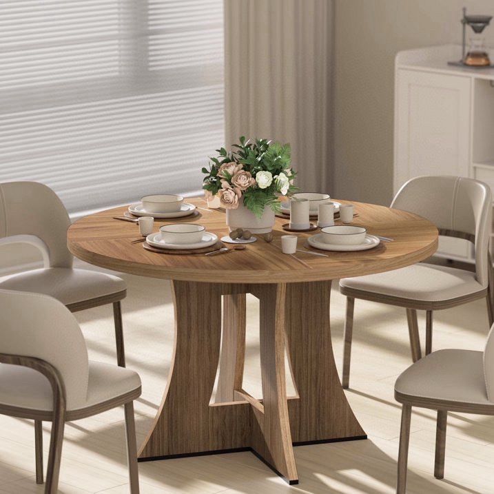 47 Inch Round Dining Table Modern Wooden Kitchen Table(Only Table),Light Brown