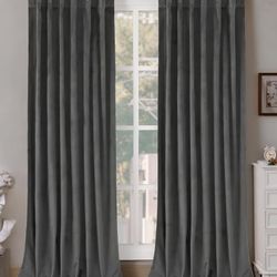 2 Panels Grey Velvet Curtains 52x84in