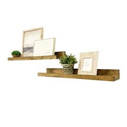 Del Hutson Designs Dark Walnut 36inch Rustic Luxe Handmade Wooden Wall Mounted Shallow Floating Shelves Set of 2 Dark Walnut - 36"