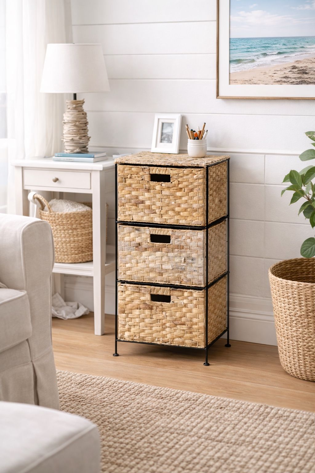 Wicker Storage Drawers Tower – 3 Drawer Organizer