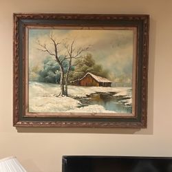Vintage Winter Landscape Oil Painting