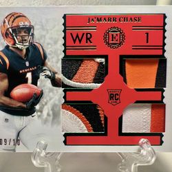 Ja’marr Chase 2021 Rookie Encased Quad Jersey Patch Gold #/10 + 2 Cards 