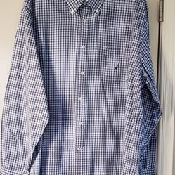 Nautica Men's Blue Plaid Button-Down Shirt Size XXL Long Sleeve 