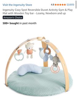 Ingenuity Cozy Spot Reversible Duvet Activity Gym & Play Mat with Wooden Toy bar - Loamy, Newborn and up