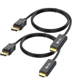 4K DisplayPort to HDMI Cable 6FT 2-Pack, Male to Male Cord