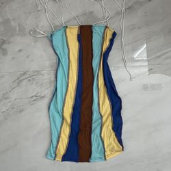 Shein Blue and yellow striped mini dress