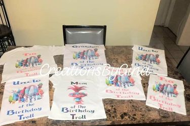trolls birthday shirts and invitations
