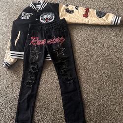 Varsity Jacket/ Designed Jeans 