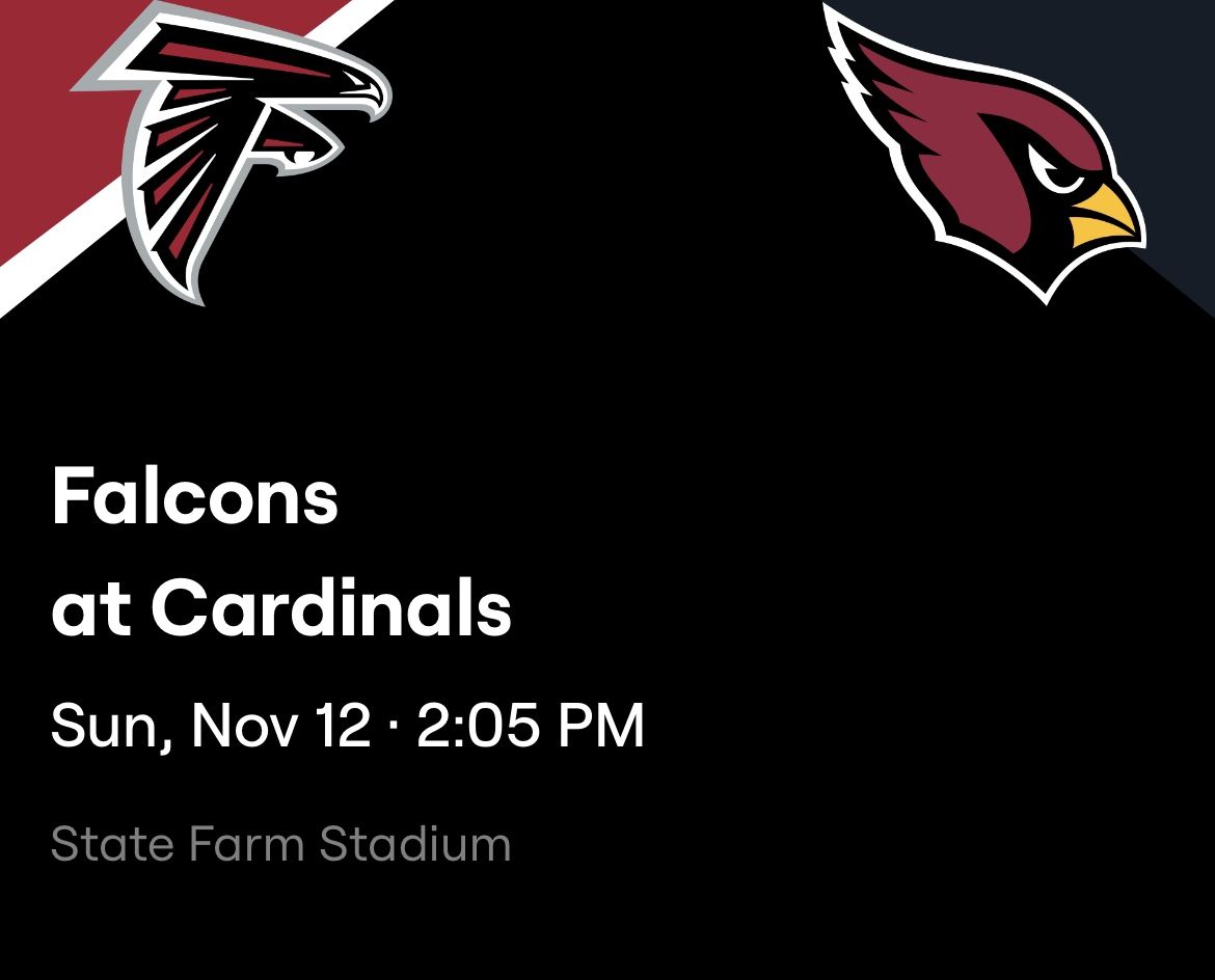 3 Tickets Cardinals Vs Falcons + Parking