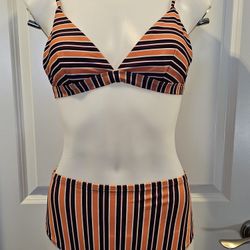 Daze Dayz SUNSET Orange Striped BIKINI SET Bralette High Waisted Bottom Medium