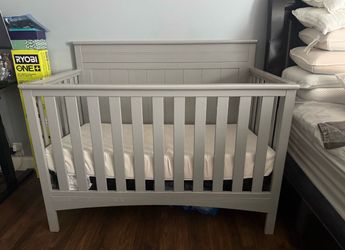 Gray Baby Crib with Mattress