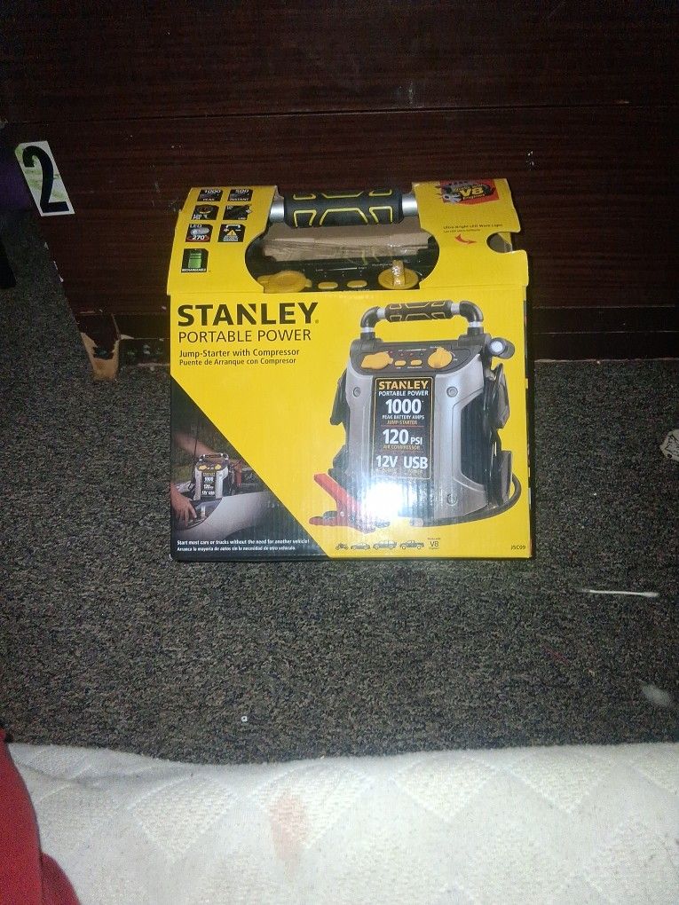 Stanley Portable Power Jump Starter With Compressor And Ultra Bright Led Work Light