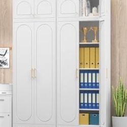 91" Tall Kitchen Pantry Cabinet with 2 Doors and 4 Adjustable Shelves, White Metal Storage Cabinets, Kitchen Cupboard for Dinning Living Room, Bathroo