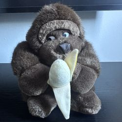 Vtg FAO Schwarz Fifth Avenue Gorilla Plush with Banana Side-Eye 1980s Rare