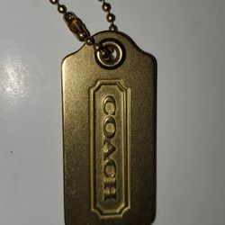1.75" Medium COACH VINTAGE Gold BRASS Metal Key Fob Bag Charm Keychain Hang Tag