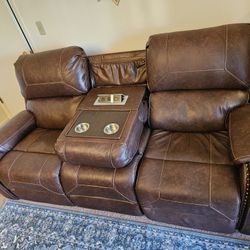 Brown Leather Reclining Sofa