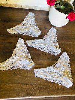 White Eyelet Lace Thong Underwear Set of 3