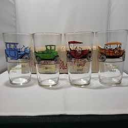 Hazel Atlas Gay Glasses Antique Cars Design Drinking Glasses Boxed Lot Of 4 (KZ)