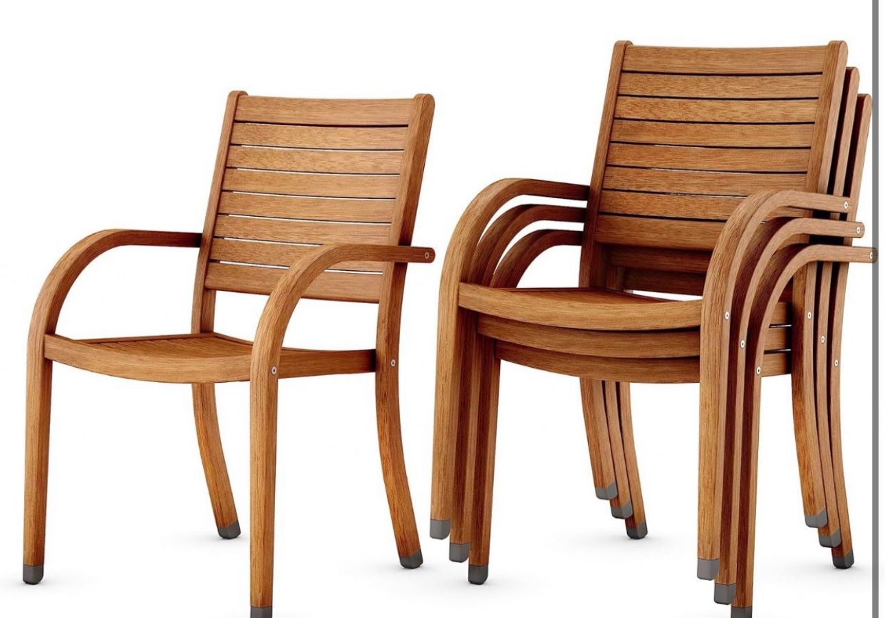 Amazonia Arizona 4-Piece Outdoor Stacking Armchairs Set | Eucalyptus Wood | Ideal for Patio and Indoors